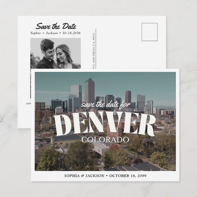 Denver Wedding Save the Date Retro Destination Postcard (Front/Back)
