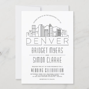 Denver Wedding   Stylized Skyline Invite + Mtns