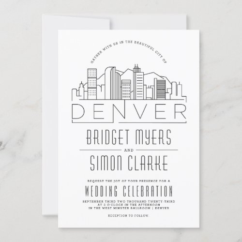 Denver Wedding  Stylized Skyline Invite  Mtns