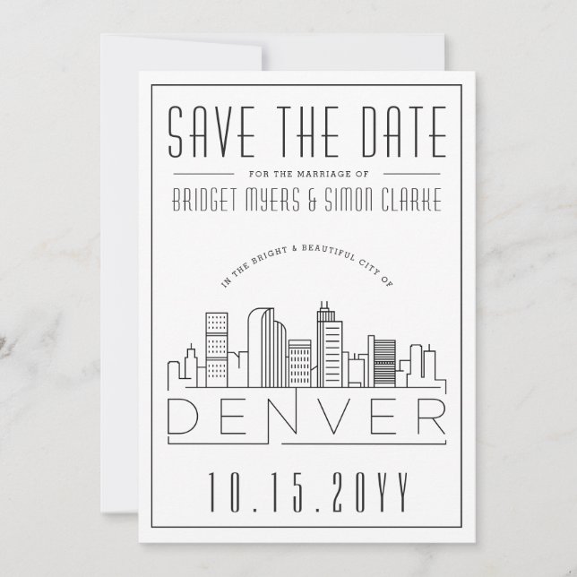 Denver Wedding Stylized Skyline Save the Date Invitation (Front)