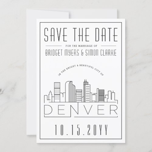 Denver Wedding Stylized Skyline Save the Date Invitation