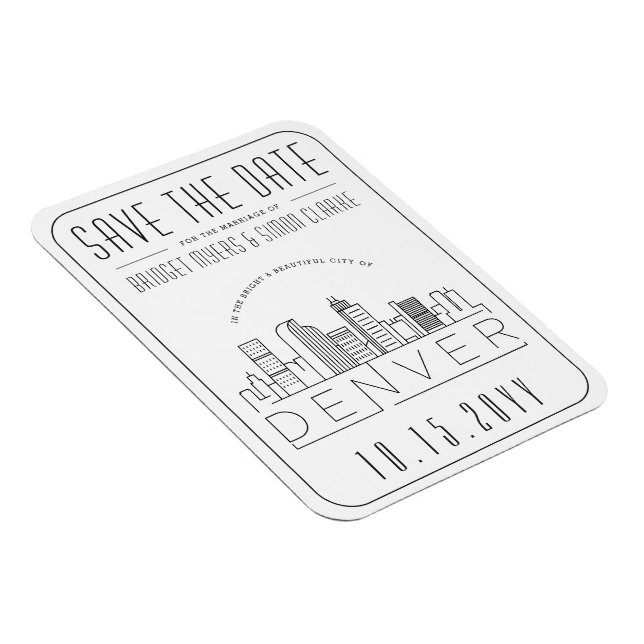 Denver Wedding Stylized Skyline Save the Date Magnet (Right Side)