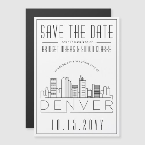 Denver Wedding  Stylized Skyline Save the Date Magnetic Invitation