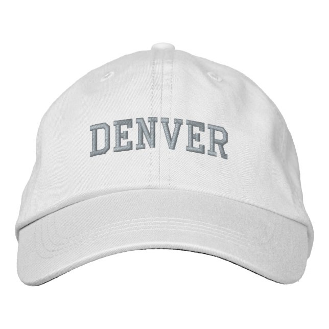 DENVER White Cotton Embroidered Baseball Cap (Front)