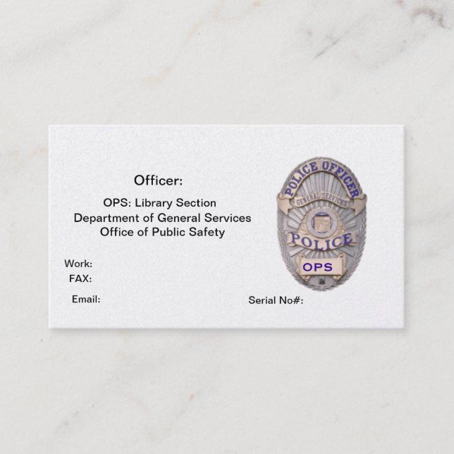Department of General Services Office of Public Sa Business Card (Front)