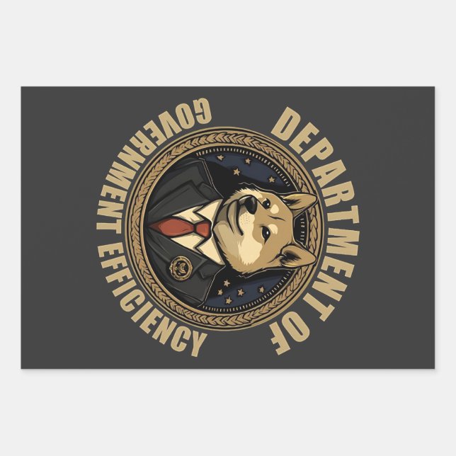 Department Of Government Efficiency Doge Dog Wrapping Paper Sheets (Front)