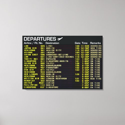 DEPARTURE BOARD 24x36 Canvas Print