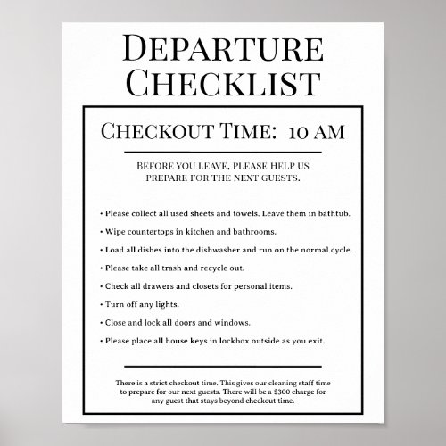 Departure Checklist Vacation Rental Airbnb Card Poster