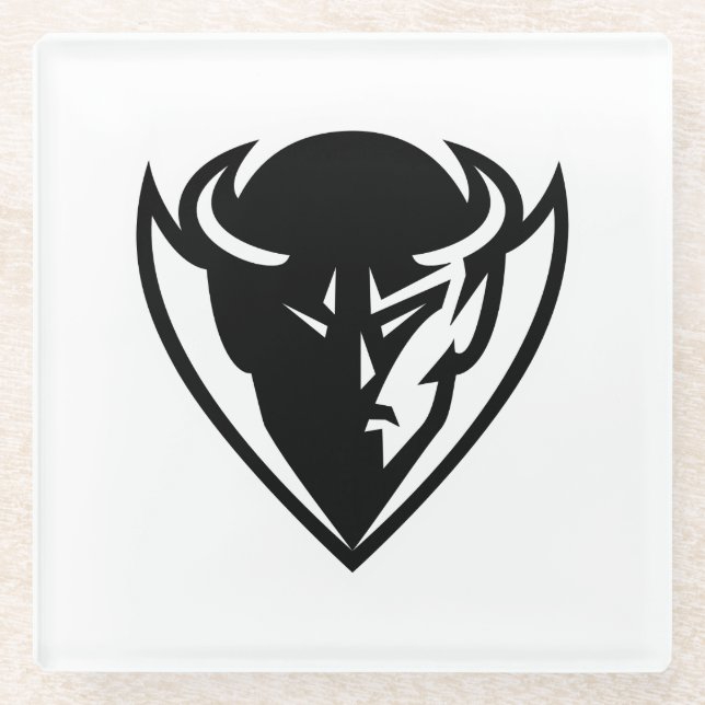 DePaul University Blue Demon Mascot Black Logo Glass Coaster (Front)