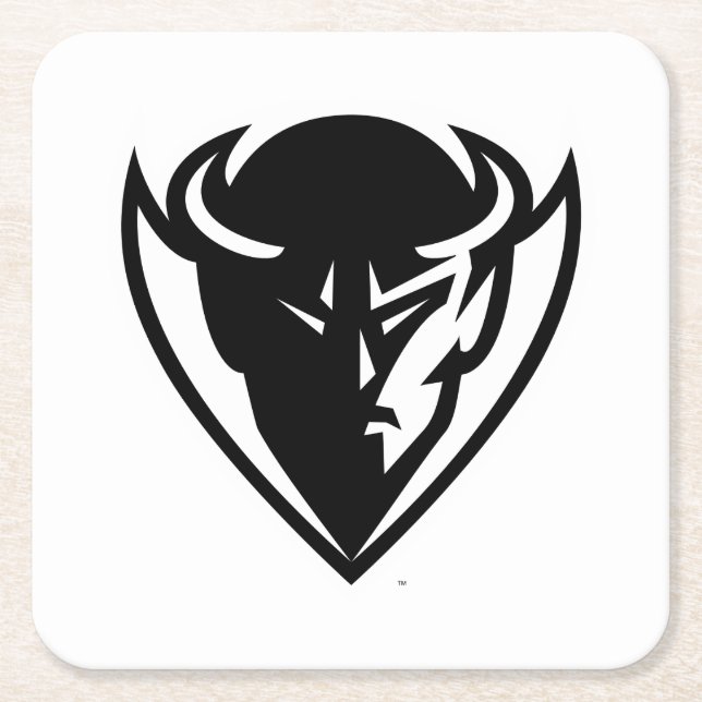DePaul University Blue Demon Mascot Black Logo Square Paper Coaster (Front)