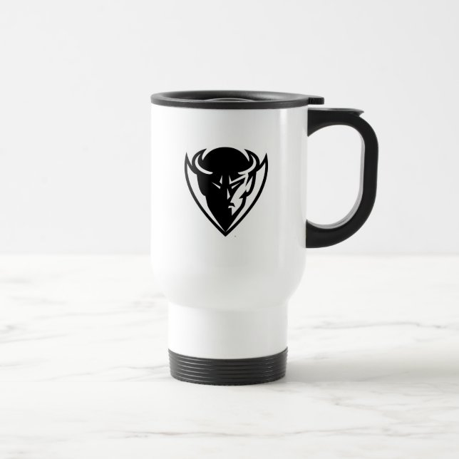 DePaul University Blue Demon Mascot Black Logo Travel Mug (Right)