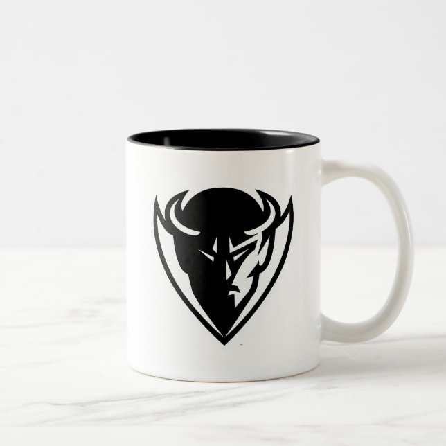 DePaul University Blue Demon Mascot Black Logo Two-Tone Coffee Mug (Right)