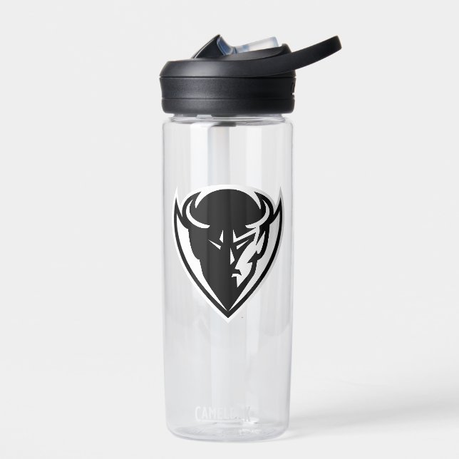 DePaul University Blue Demon Mascot Black Logo Water Bottle (Left)