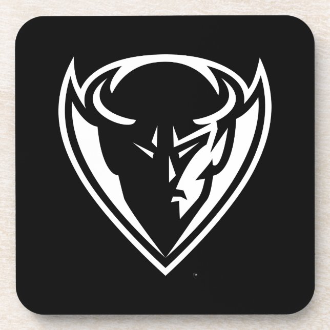 DePaul University Blue Demon Mascot Logo B&W Beverage Coaster (Front)