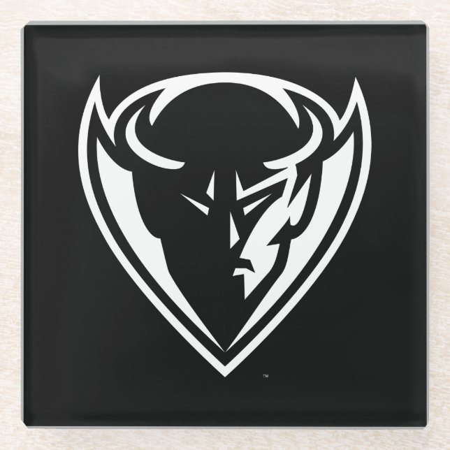 DePaul University Blue Demon Mascot Logo B&W Glass Coaster (Front)