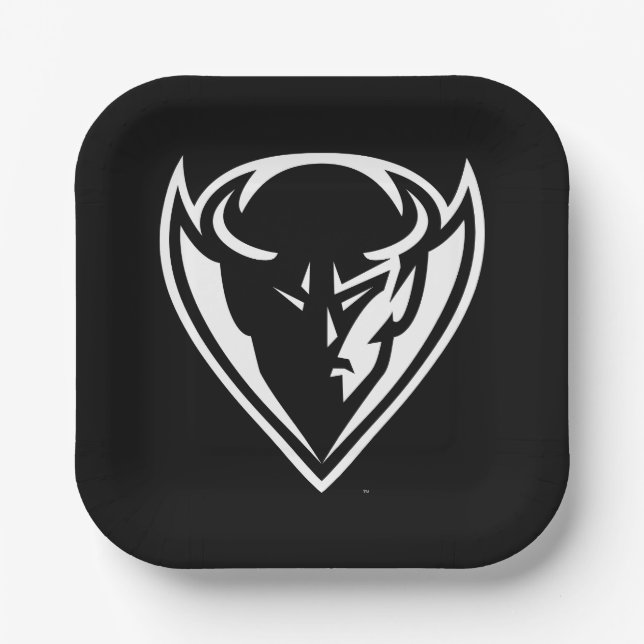 DePaul University Blue Demon Mascot Logo B&W Paper Plates (Front)