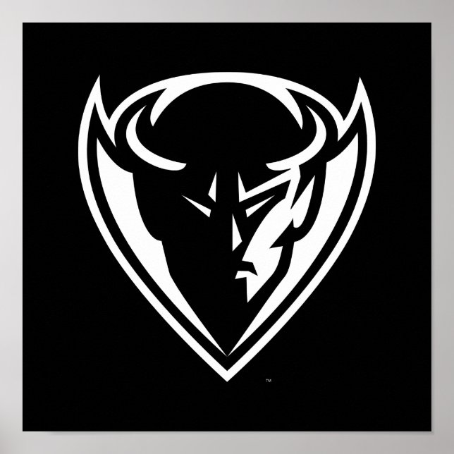 DePaul University Blue Demon Mascot Logo B&W Poster (Front)