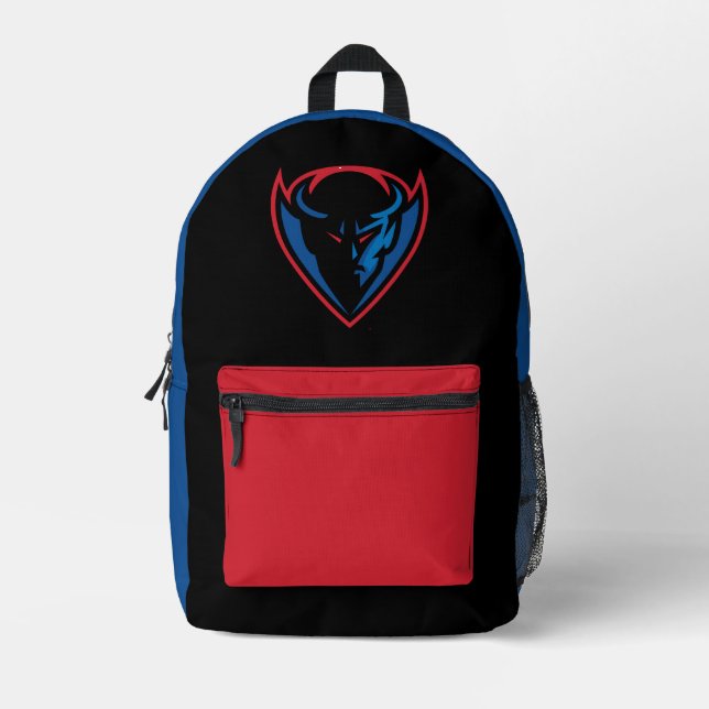 DePaul University Blue Demon Mascot Logo Printed Backpack (Front)