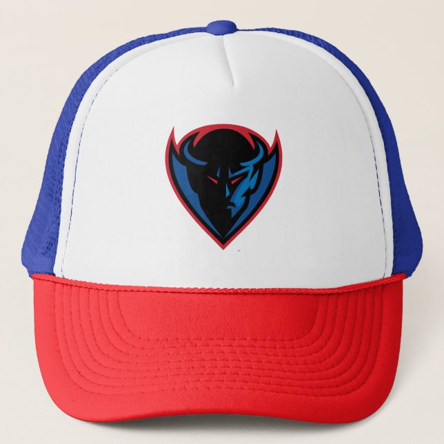 DePaul University Blue Demon Mascot Logo Trucker Hat (Front)