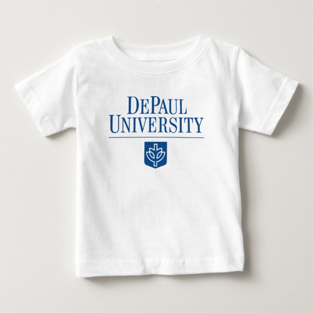 DePaul University Official Logo Stacked Emblem Baby T-Shirt (Front)
