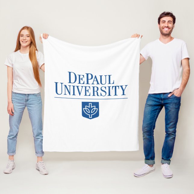 DePaul University Official Logo Stacked Emblem Fleece Blanket (In Situ)