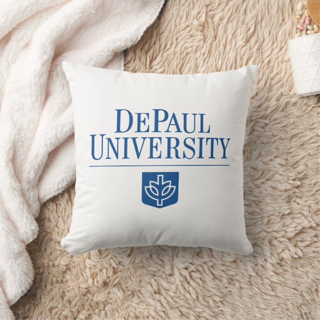 DePaul University Official Logo Stacked Emblem Throw Pillow (Blanket)