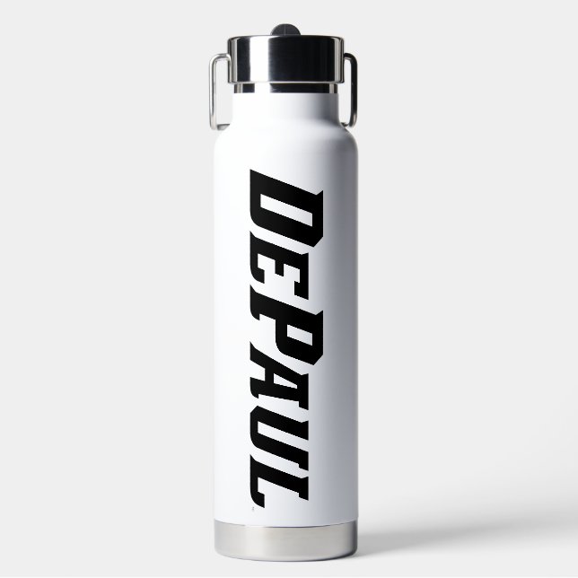 DePaul University Wordmark Logo B&W Water Bottle (Front)
