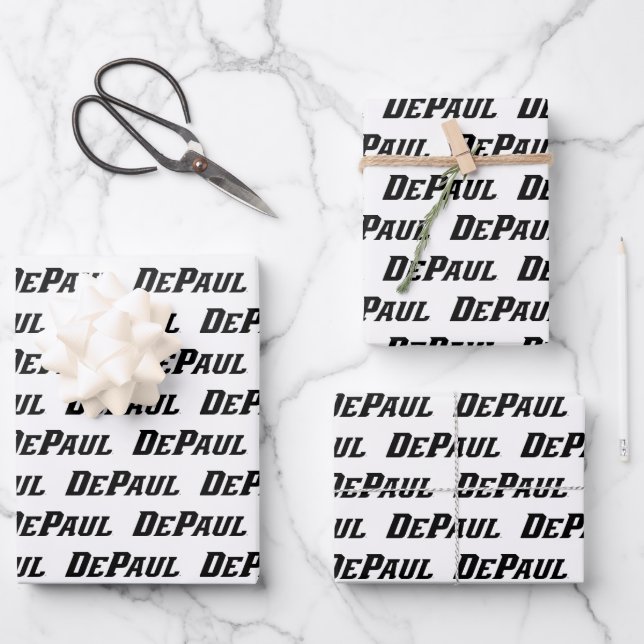DePaul University Wordmark Logo B&W Wrapping Paper Sheets (Front)