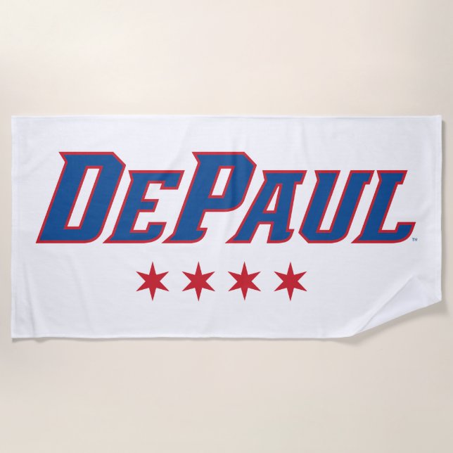 DePaul University Wordmark Logo Chicago Stars Beach Towel (Front)