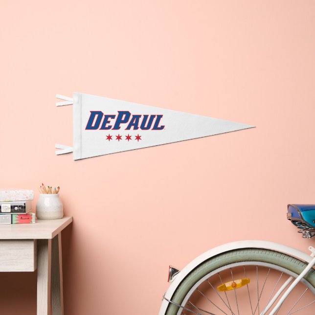 DePaul University Wordmark Logo Chicago Stars Pennant Flag (Front)