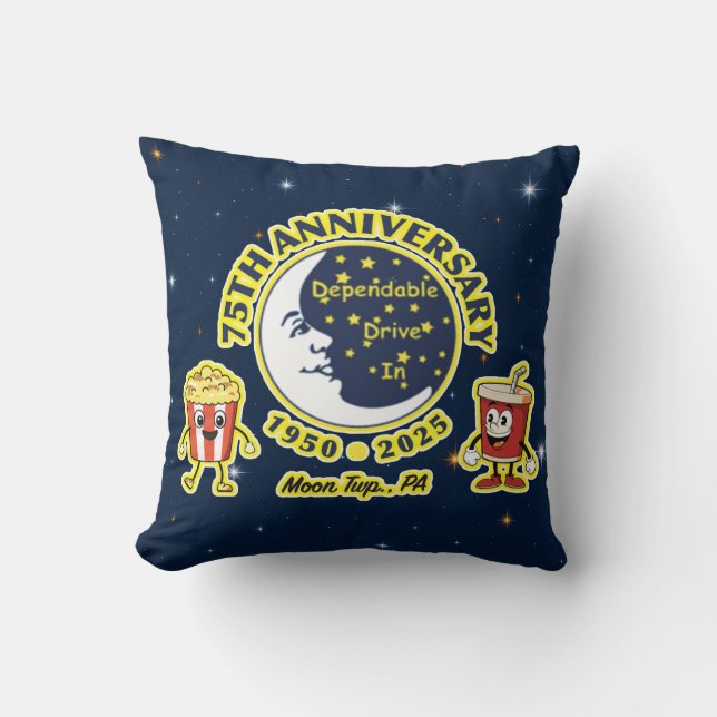 Dependable Drive In 75th Anniversary Throw Pillow (Front)