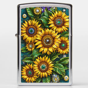 Depicting Sunflowers With Gemstone Embellishments Zippo Lighter