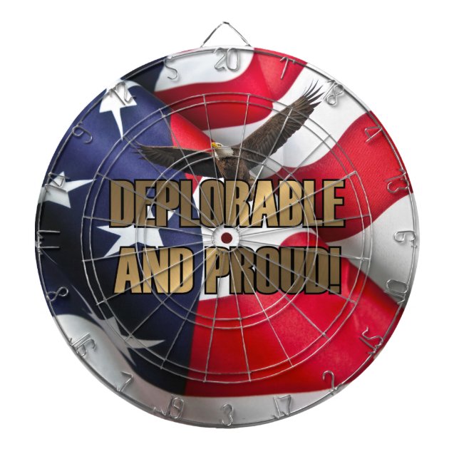 DEPLORABLE AND PROUD DARTBOARD WITH DARTS (Front)