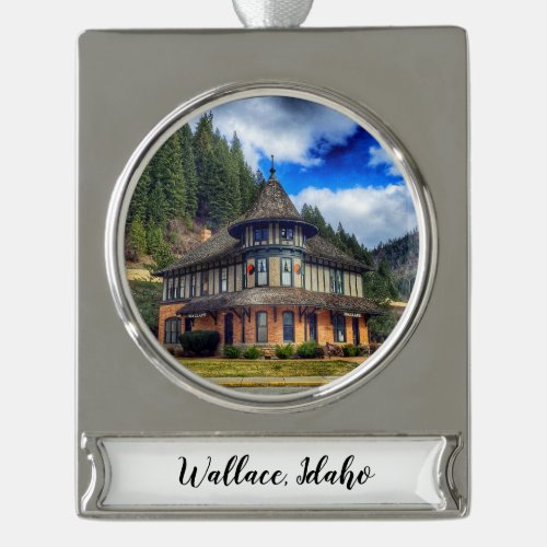 Depot in Wallace Idaho Silver Plated Banner Ornament