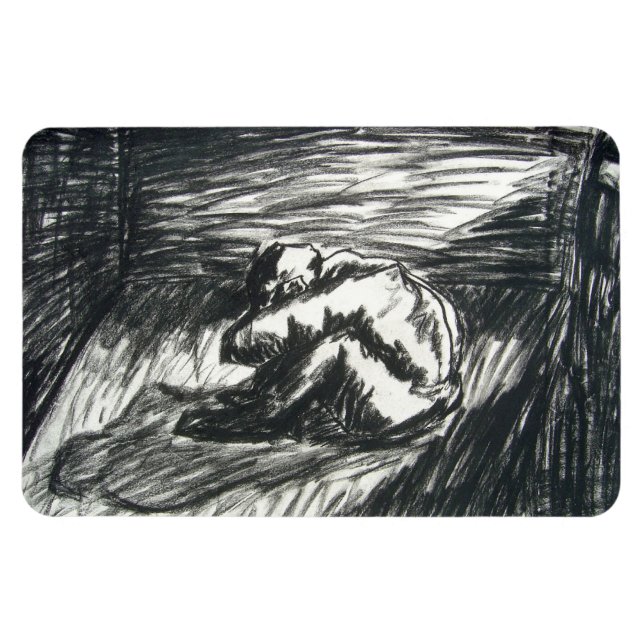 Depression Alone in Dark Room Charcoal Art Drawing Magnet (Horizontal)