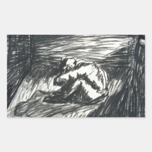 Depression Alone in Dark Room Charcoal Art Drawing Rectangular Sticker