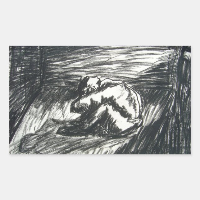 Depression Alone in Dark Room Charcoal Art Drawing Rectangular Sticker (Front)