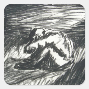 Depression Alone in Dark Room Charcoal Art Drawing Square Sticker