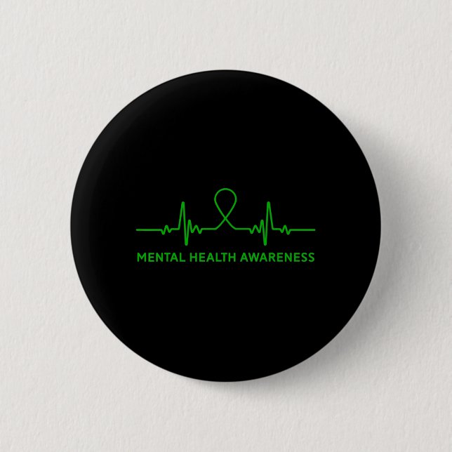 Depression Anxiety Mental Health Awareness Green R Button (Front)