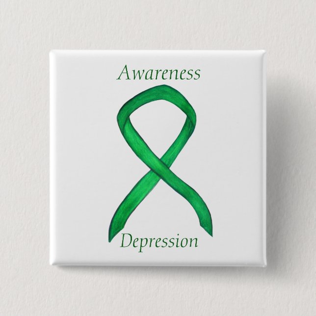 Depression Awareness Custom Green Ribbon Pin (Front)