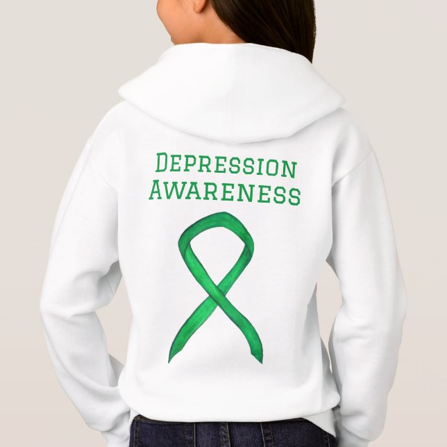 Depression Awareness Green Ribbon Art Sweatshirt (Back)