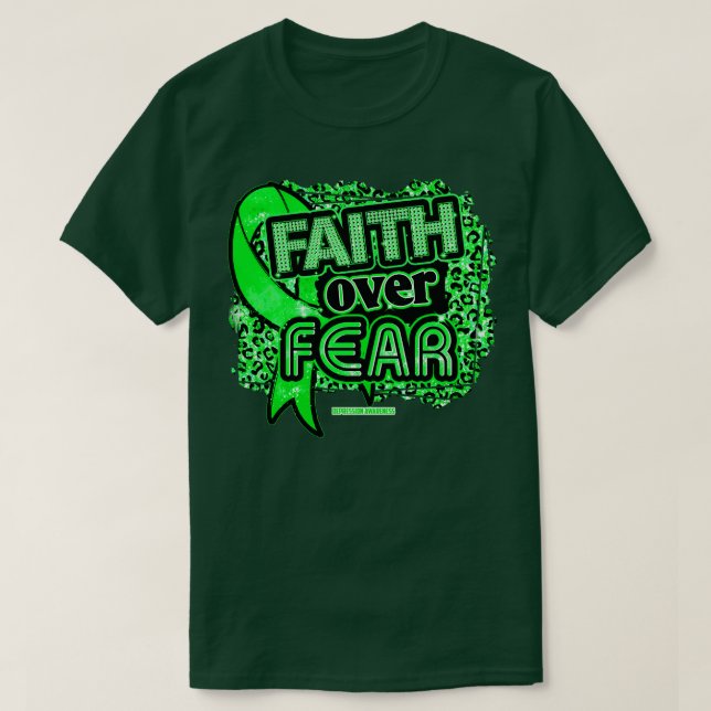 Depression Awareness Ribbon Faith Over Fear Leopar T-Shirt (Design Front)