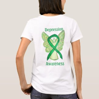 Depression Awareness Ribbon Green Angel Custom Tee