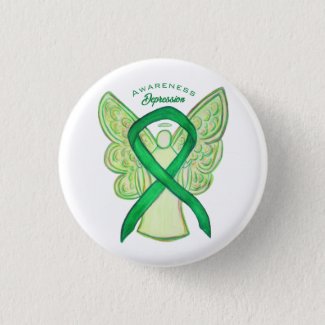 Depression Awareness Ribbon Green Angel Pin Button