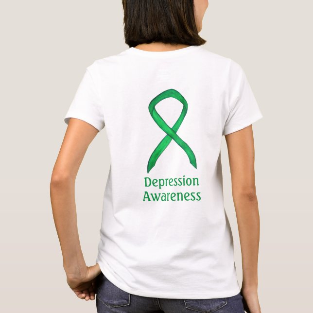 Depression Awareness Ribbon Green Art Custom Shirt (Back)
