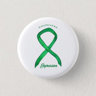 Depression Awareness Ribbon Green Art Pin Buttons