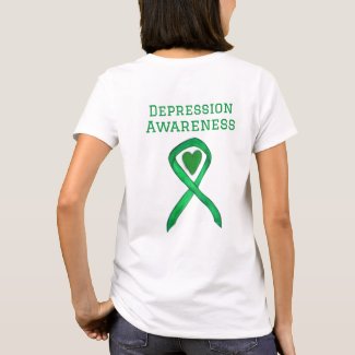 Depression Awareness Ribbon Green Heart Shirts