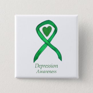 Depression Awareness Ribbon Heart Button Pin