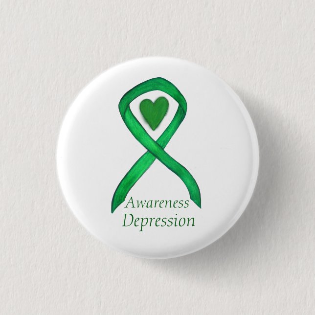 Depression Awareness Ribbon Heart Button Pins (Front)