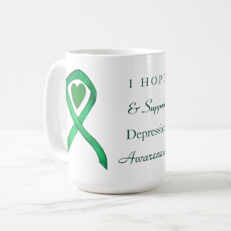 Depression Awareness Ribbon Heart Coffee Cup Mugs